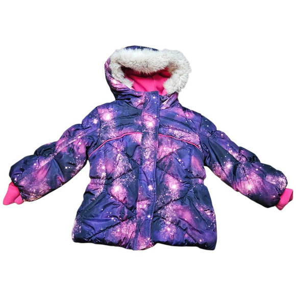 Girls ZeroXposur 2T Puffer Jacket Purple Pink Galaxy Print - Picture 1 of 4